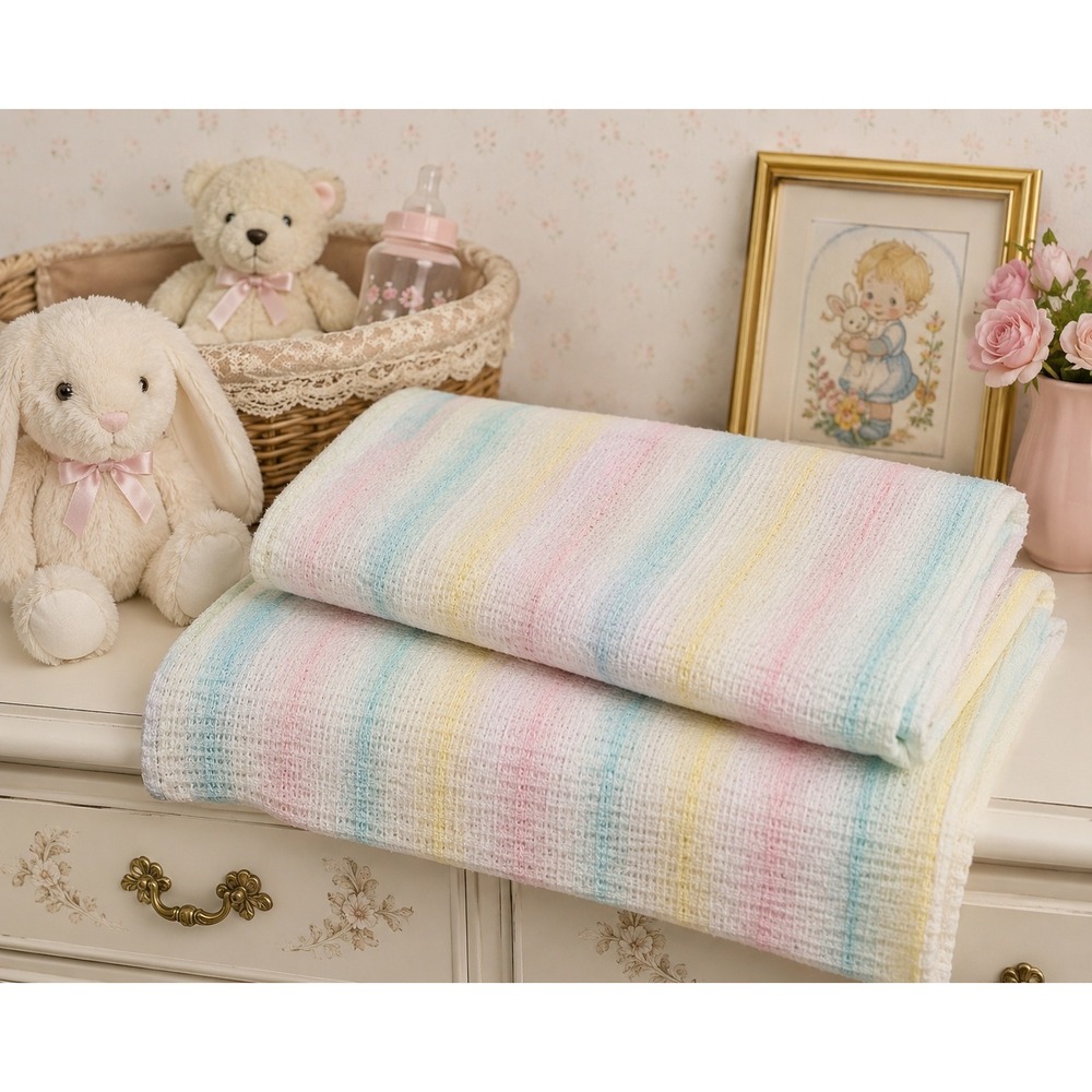 Vintage Baby Receiving Blankets 2 Acrylic 30x40 NOS Pastel Retro Nursery Gift